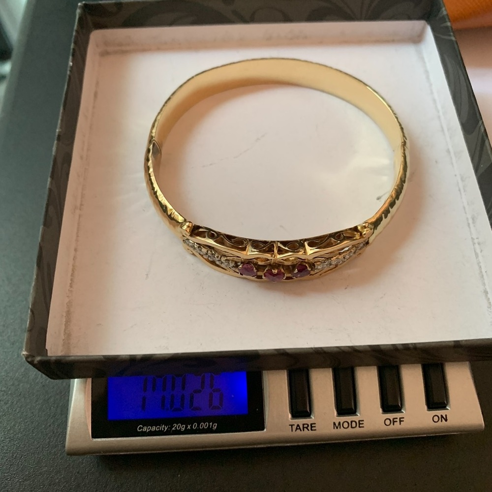 14k Natural Ruby and Diamond Bangle - Picture 7 of 10
